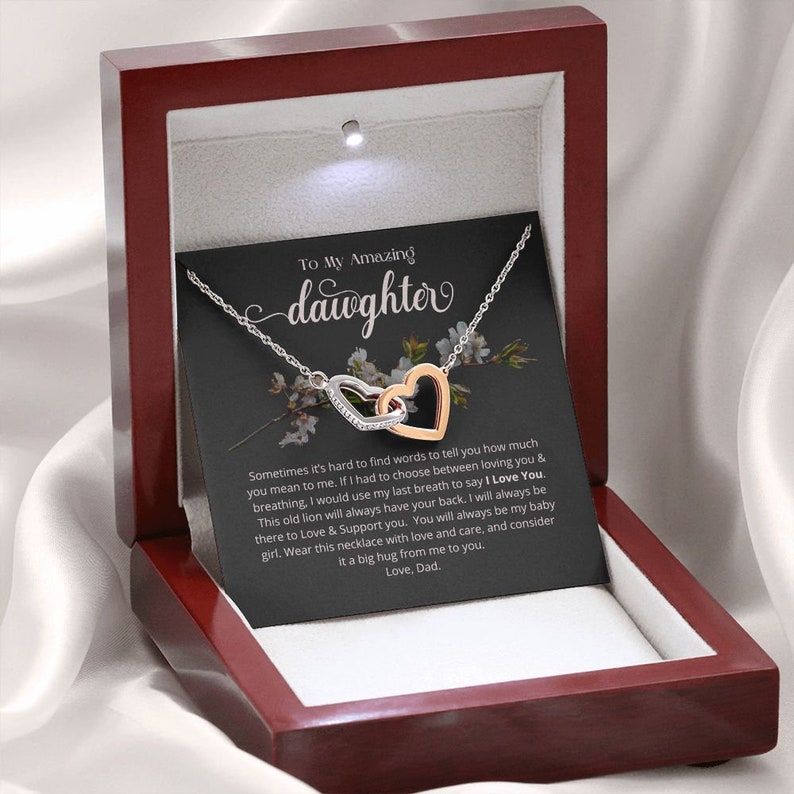To My Daughter Necklace (From Dad) Interlocking Hearts Necklace, Father to Daughter Gift, Birthday Gift To Daughter From Dad, Love Dad