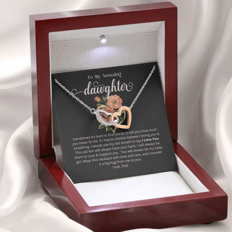 To My Daughter Necklace Interlocking Hearts Necklace, Gift for Daughter, Daughter Jewelry, Gift for Daughter from Dad, Daughter Necklace