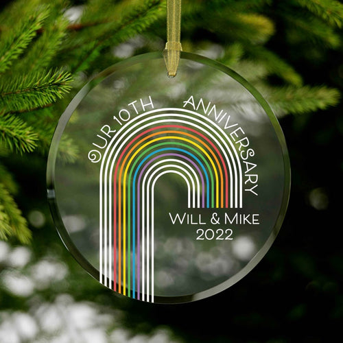 Lgbtq Anniversary Custom Year & Name Rainbow Christmas Ornament For Lesbian Married Ornament For Gay Anniversary Christmas Gift Pride Couple