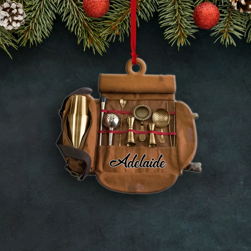 Bartender Kit Bag Personalized Flat Ornaments, Custom Bartender Travel Bag Christmas Ornament