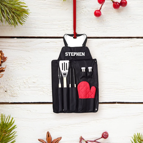 Barbeque Set Apron Personalized Flat Ornaments, Custom Set Apron Christmas Ornament, Gift For Friend Chef