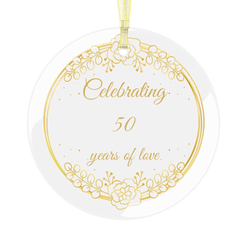50Th Anniversary Ornament - Glass Wedding Anniversary Christmas Ornament Gift For Wife, Husband, Couple, Parents 50 Years