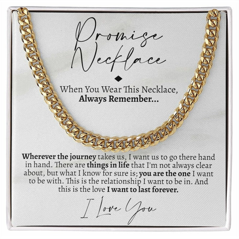 Promise Cuban Chain Necklace for Him, Sentimental Gift for Him, Gift Ideas for Boyfriend, Necklace for Valentine's Day