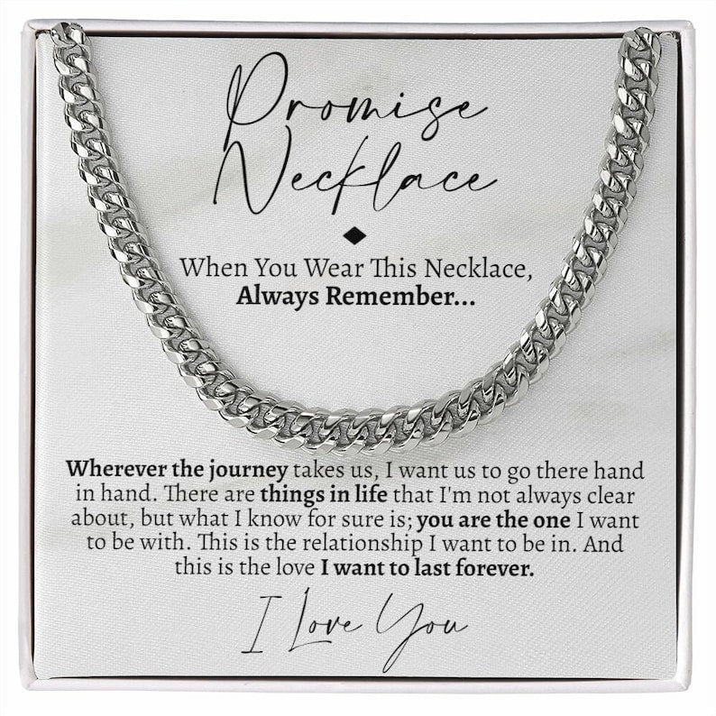 Promise Cuban Chain Necklace for Him, Sentimental Gift for Him, Gift Ideas for Boyfriend, Necklace for Valentine's Day
