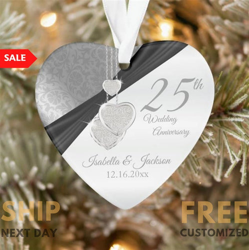 25Th Anniversary Gift, 25Th Anniversary Ornament With Name & Date, Silver Anniversary, Anniversary Gift, 25Th Wedding Anniversary