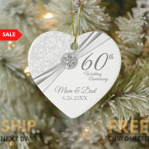 60Th Anniversary Christmas Ornament, Celebrating 60 Years Married 60Th Anniversary Ceramic Ornament, Anniversary Gift, Diamond Anniversary
