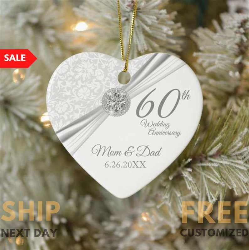 60Th Anniversary Christmas Ornament, Celebrating 60 Years Married 60Th Anniversary Ceramic Ornament, Anniversary Gift, Diamond Anniversary