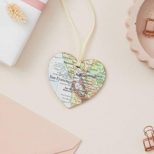 Wedding Anniversary Ornament, Custom Map Heart, Engagement Gift, Handmade Home Decor, Personalised Heart Decoration, Thoughtful Gifts Ceramic Ornament