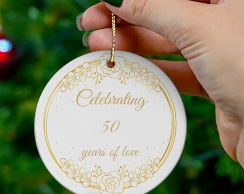 50Th Anniversary Ornament - Ceramic Wedding Anniversary Christmas Ornament Gift For Wife Husband Couple Parents 50 Years