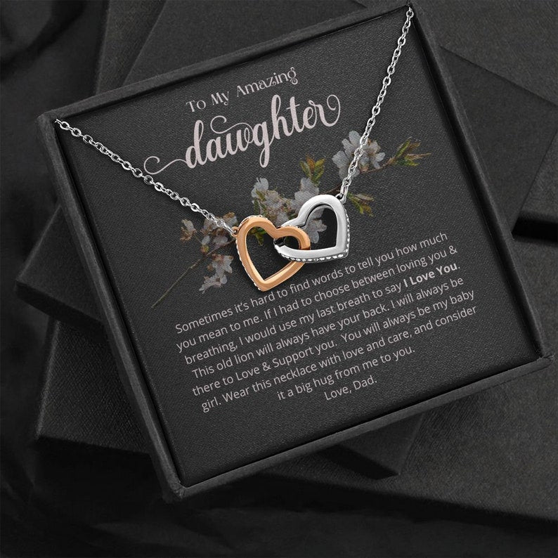 To My Daughter Necklace (From Dad) Interlocking Hearts Necklace, Father to Daughter Gift, Birthday Gift To Daughter From Dad, Love Dad