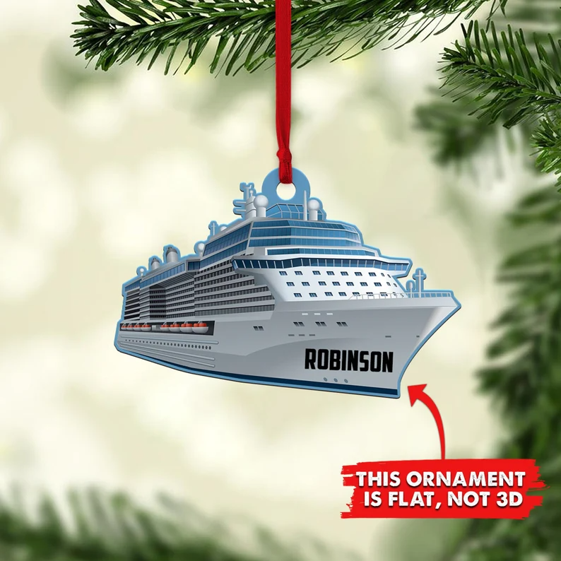 Cruise Ship Personalized Flat Ornament, Custom Sailboat Cruiser Christmas Ornament, Cruise Ship Lover