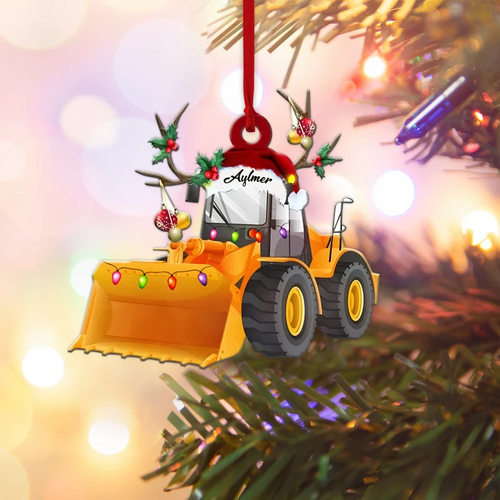 Wheel Loader Truck Personalized Flat Ornament, Custom Compact Wheel Loaders Christmas Ornament