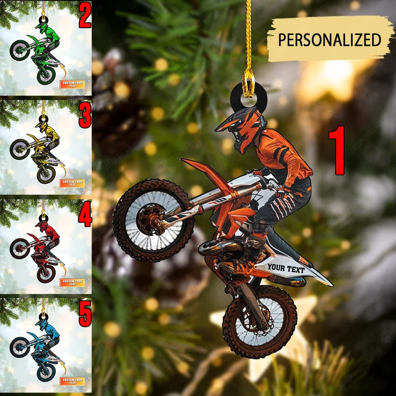 Biker Ornament, Personalized Flat Ornament, Motocross Christmas Ornament, Motorcycle Dirt Bike Rider, Gift for Bikers Racer Motocross Racing