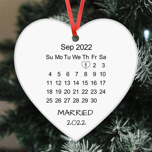 Personalized Calendar, Custom Couples Anniversary/Wedding Gift, Wooden Christmas Tree Pendant Decor, Personalized Heart Hanging Ornament
