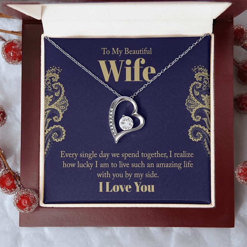 Forever Love Necklace, Husband to Wife Gift, Wife Necklace Gift, Birthday Gift for Wife, Wife Birthday Gift, Message Card Jewelry
