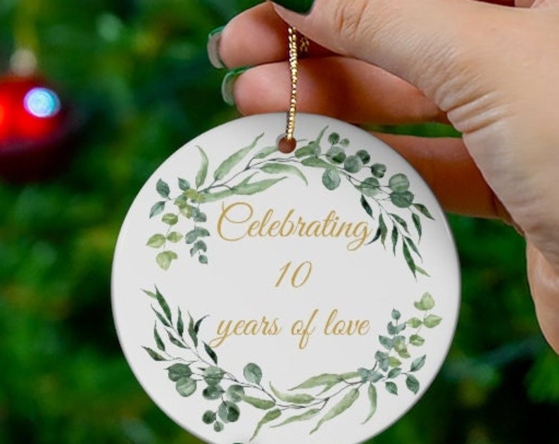 10Th Anniversary Ornament - Ceramic Wedding Anniversary Christmas Ornament Gift For Wife Husband Couple Parents 10 Years