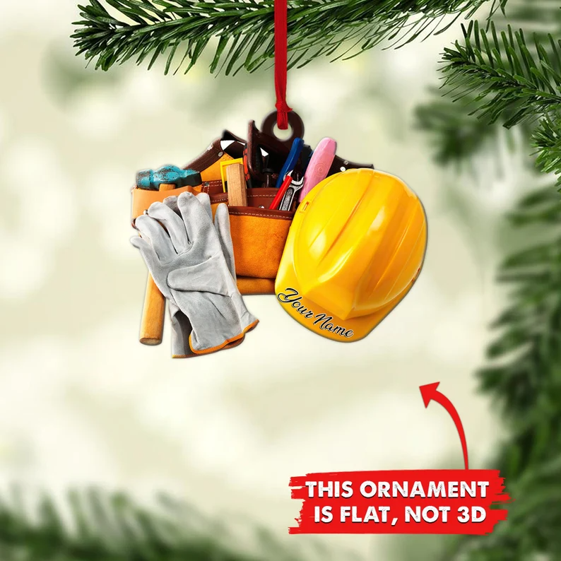 Mechanic Tools Set Civil Engineer Personalized Flat Ornaments, Custom Mechanic Tool Kit Christmas Ornament, Mechanic Worker Lover Fan