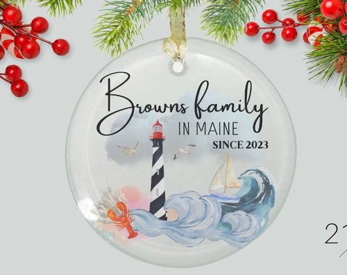 Personalized Christmas Glass Ornament Custom Living In State Since Family Anniversary Christmas Ornament Tree Ornaments Coastal Ornament