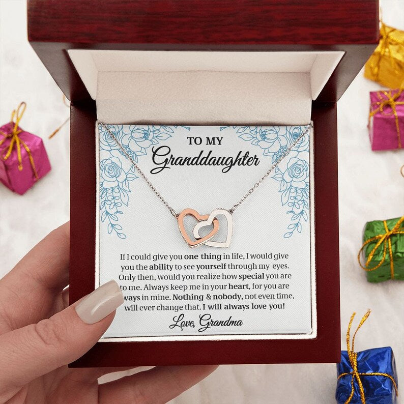 To My Granddaughter, Granddaughter Gift, Gift From Grandma, Interlocking Hearts Necklace
