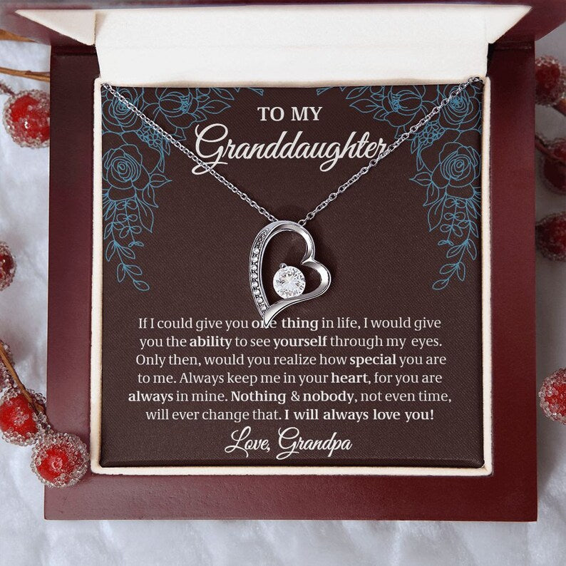 To My Granddaughter, Granddaughter Gift, Gift From Grandpa, Forever Love Necklace, 14k White Gold Gift