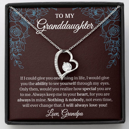 To My Granddaughter, Granddaughter Gift, Gift From Grandpa, Forever Love Necklace, 14k White Gold Gift