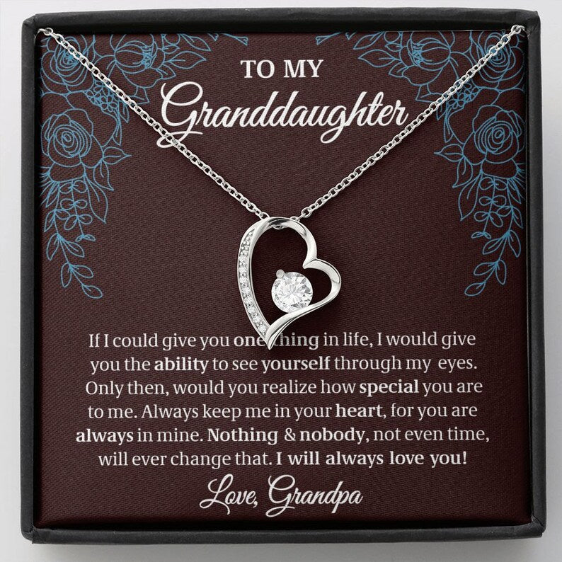 To My Granddaughter, Granddaughter Gift, Gift From Grandpa, Forever Love Necklace, 14k White Gold Gift