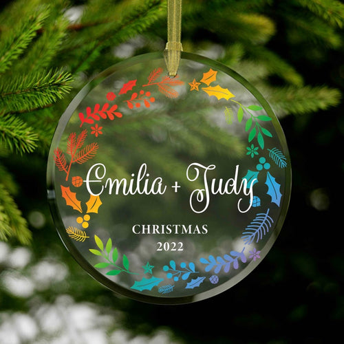Lgbtq Rainbow Ornament, Gay Couple Christmas Custom Name Ornament, Queer Wedding Ornament, Gay Boyfriend Gift, Lesbian Girlfriend Xmas Gift