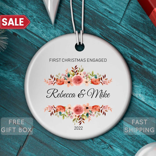 Personalized Couple Christmas Ornament, Memorial Engagement Day Keepsake, Engaged Couple Christmas Ornament, Engagement Anniversary Keepsake