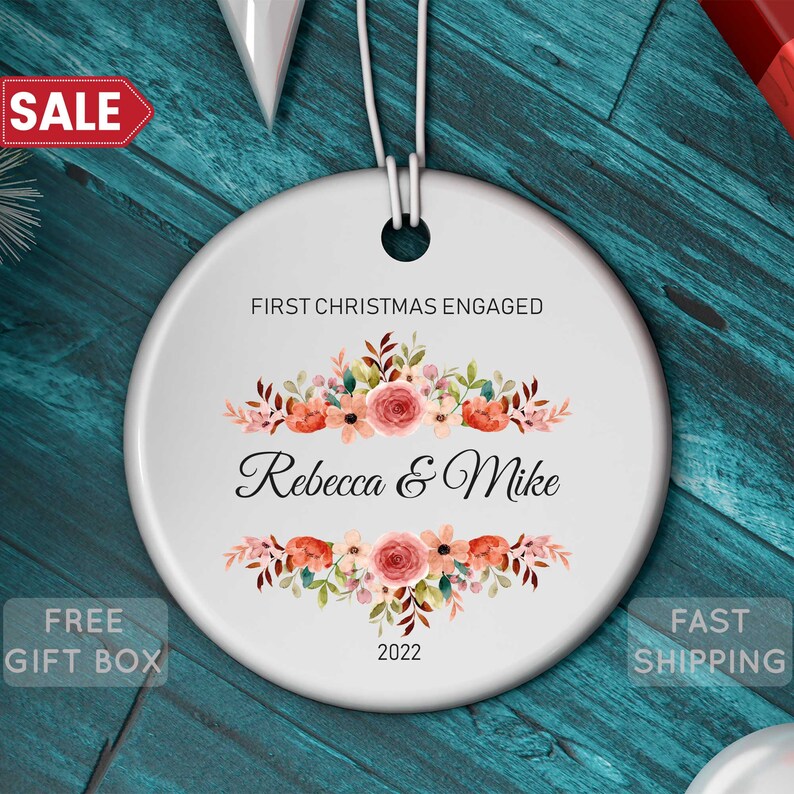 Personalized Couple Christmas Ornament, Memorial Engagement Day Keepsake, Engaged Couple Christmas Ornament, Engagement Anniversary Keepsake