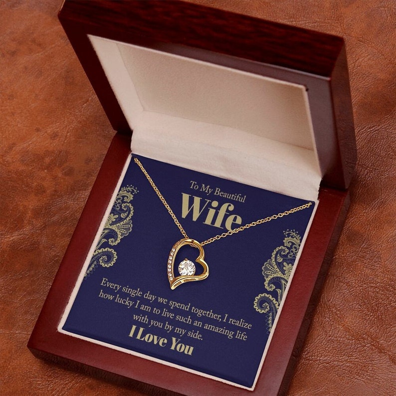 Forever Love Necklace, Husband to Wife Gift, Wife Necklace Gift, Birthday Gift for Wife, Wife Birthday Gift, Message Card Jewelry