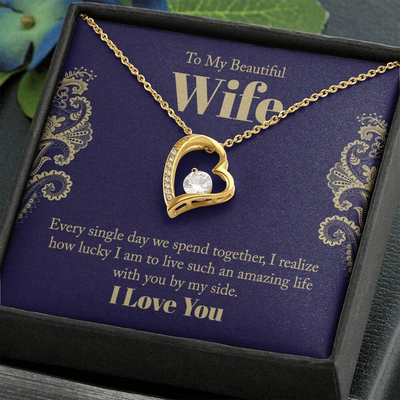 Forever Love Necklace, Husband to Wife Gift, Wife Necklace Gift, Birthday Gift for Wife, Wife Birthday Gift, Message Card Jewelry