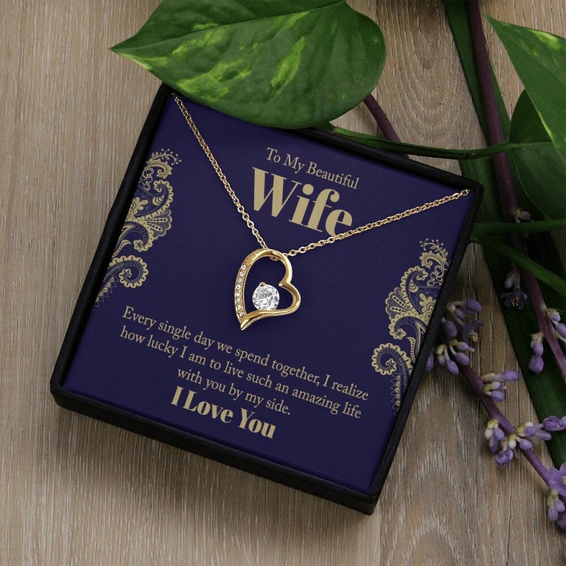Forever Love Necklace, Husband to Wife Gift, Wife Necklace Gift, Birthday Gift for Wife, Wife Birthday Gift, Message Card Jewelry