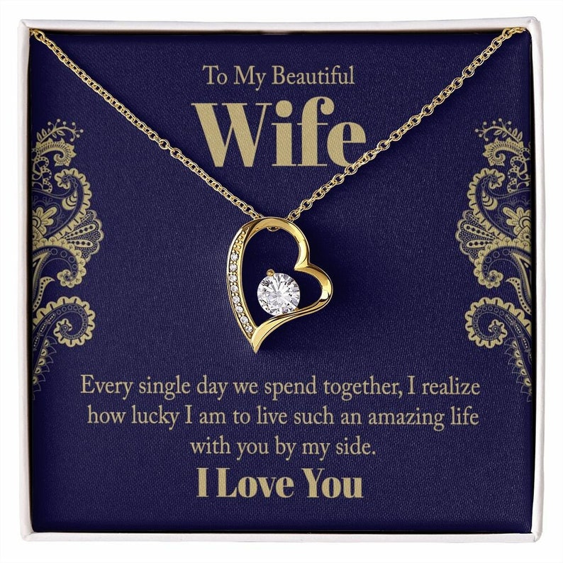 Forever Love Necklace, Husband to Wife Gift, Wife Necklace Gift, Birthday Gift for Wife, Wife Birthday Gift, Message Card Jewelry
