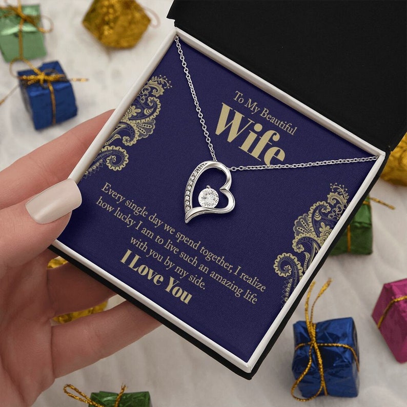 Forever Love Necklace, Husband to Wife Gift, Wife Necklace Gift, Birthday Gift for Wife, Wife Birthday Gift, Message Card Jewelry
