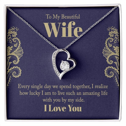 Forever Love Necklace, Husband to Wife Gift, Wife Necklace Gift, Birthday Gift for Wife, Wife Birthday Gift, Message Card Jewelry