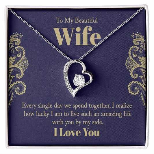Forever Love Necklace, Husband to Wife Gift, Wife Necklace Gift, Birthday Gift for Wife, Wife Birthday Gift, Message Card Jewelry