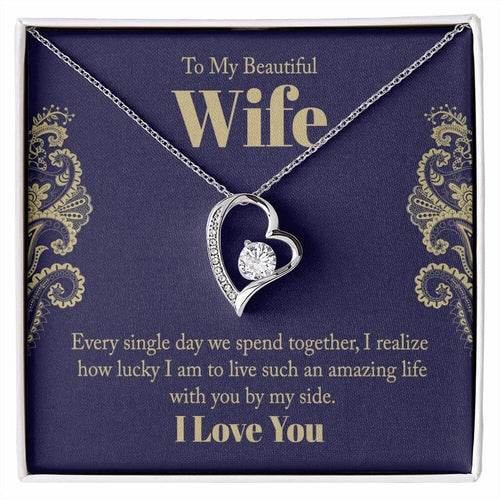 Forever Love Necklace, Husband to Wife Gift, Wife Necklace Gift, Birthday Gift for Wife, Wife Birthday Gift, Message Card Jewelry