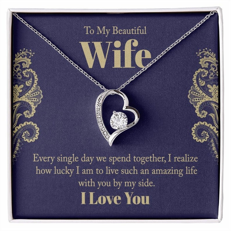 Forever Love Necklace, Husband to Wife Gift, Wife Necklace Gift, Birthday Gift for Wife, Wife Birthday Gift, Message Card Jewelry