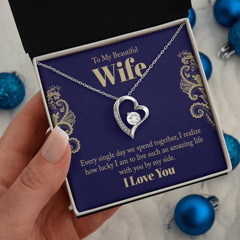 Forever Love Necklace, Husband to Wife Gift, Wife Necklace Gift, Birthday Gift for Wife, Wife Birthday Gift, Message Card Jewelry
