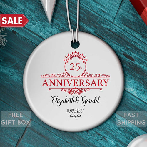 25Th Anniversary Christmas Ornament, Personalized Anniversary Gift For Couple, Wedding Anniversary Keepsake, Valentine'S Day Gift For Her