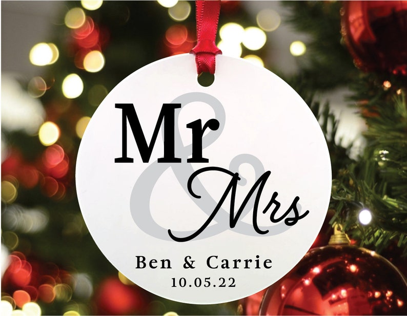 Mr And Mrs With Names And Wedding Date Year Ornament, Customizable Engagement Gifts, Couples Ornament, Couples Gift, Anniversary Gift