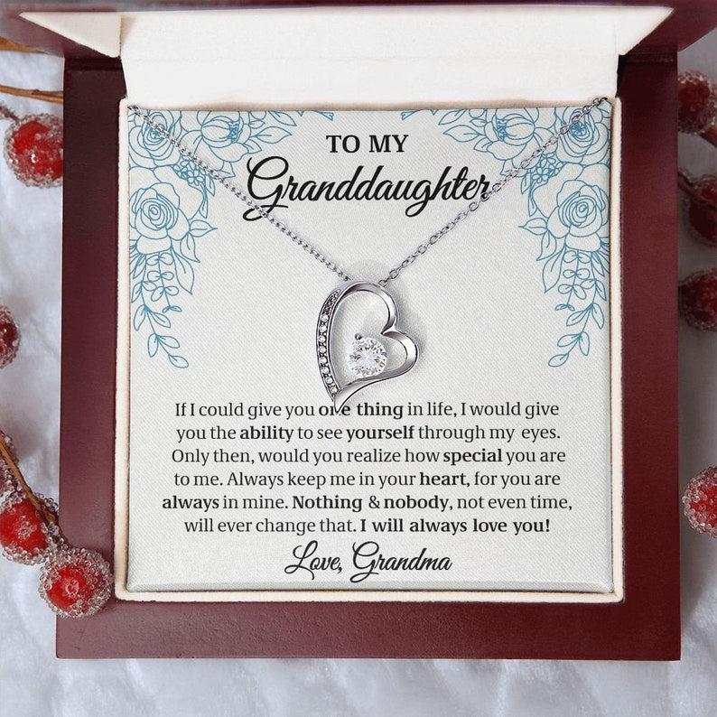 To My Granddaughter, Granddaughter Gift, Gift From Grandma, Forever Love Necklace, 14k White Gold Gift