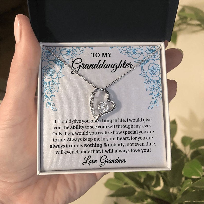 To My Granddaughter, Granddaughter Gift, Gift From Grandma, Forever Love Necklace, 14k White Gold Gift