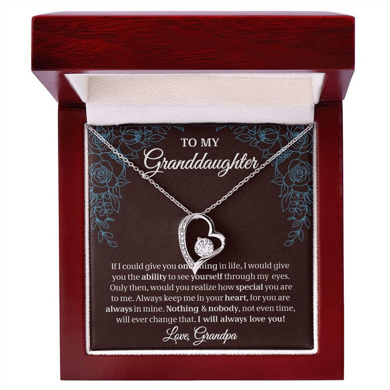 To My Granddaughter, Granddaughter Gift, Gift From Grandpa, Forever Love Necklace, 14k White Gold Gift