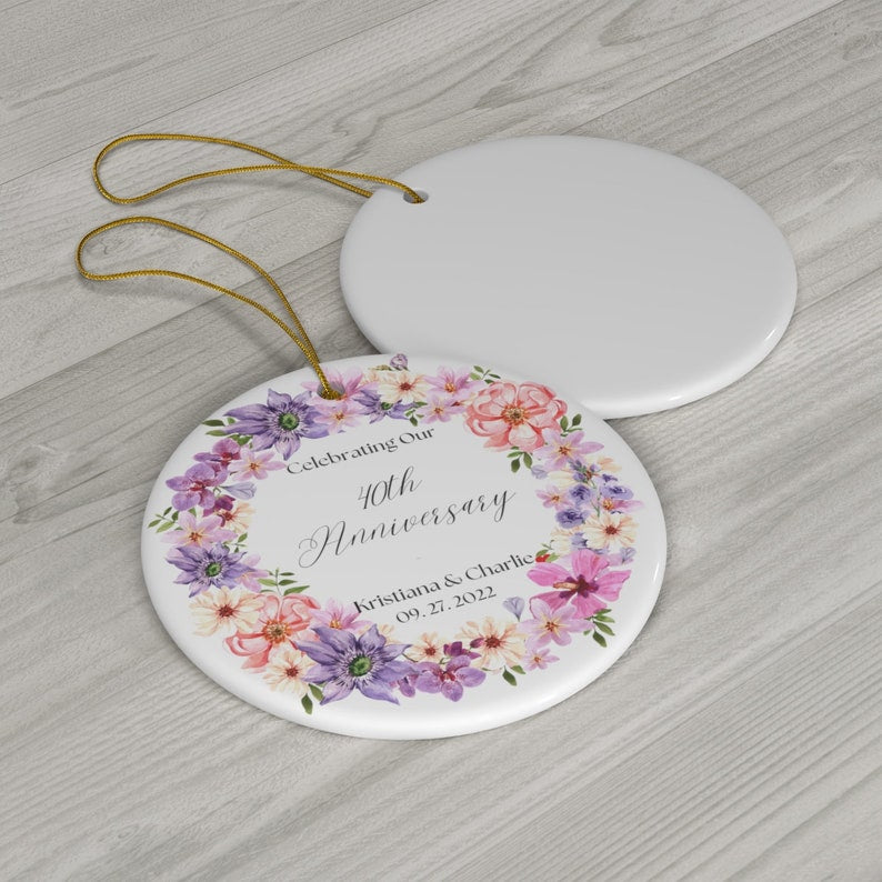 Personalized Anniversary Ornament, Floral Anniversary Gift, Christmas Gift , Custom Anniversary Ornament,  Marriage Gift,