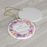 Personalized Anniversary Ornament, Floral Anniversary Gift, Christmas Gift , Custom Anniversary Ornament,  Marriage Gift,