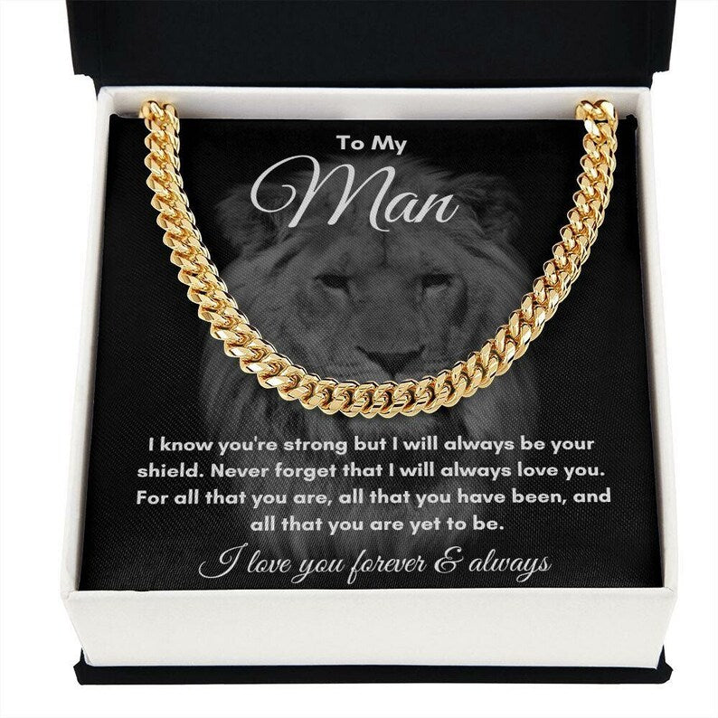 To My Man Stainless Steel, 14K Gold Cuban Link Chain, Soulmate valentine Gift for Him, Gift for Husband Boyfriend, Valentines for Him