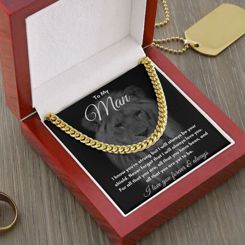 To My Man Stainless Steel, 14K Gold Cuban Link Chain, Soulmate valentine Gift for Him, Gift for Husband Boyfriend, Valentines for Him