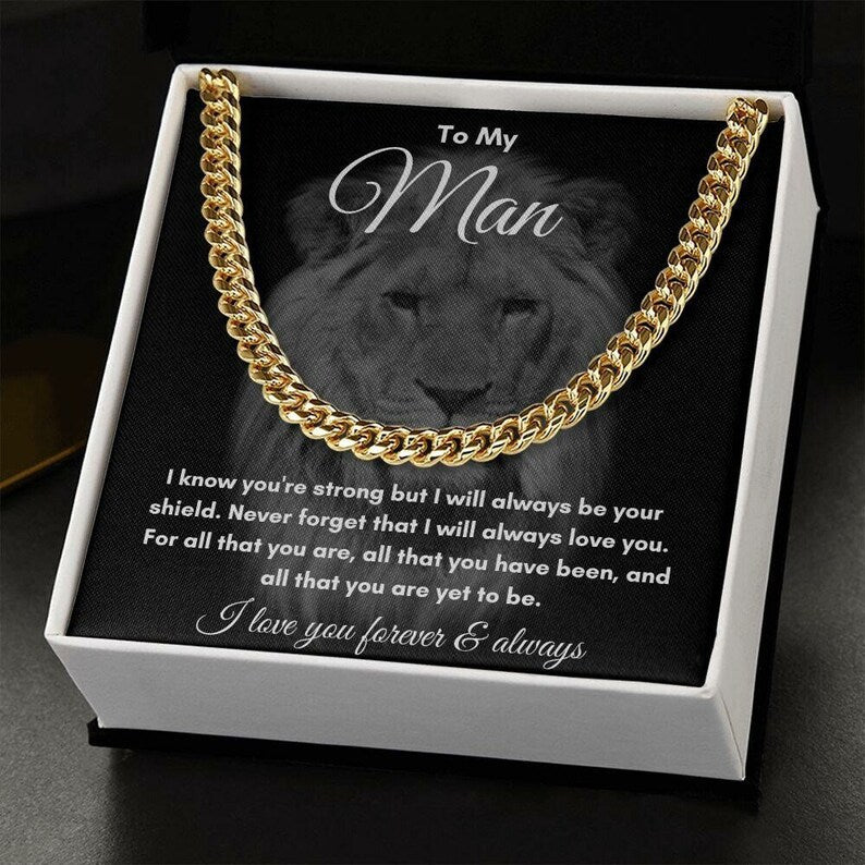 To My Man Stainless Steel, 14K Gold Cuban Link Chain, Soulmate valentine Gift for Him, Gift for Husband Boyfriend, Valentines for Him