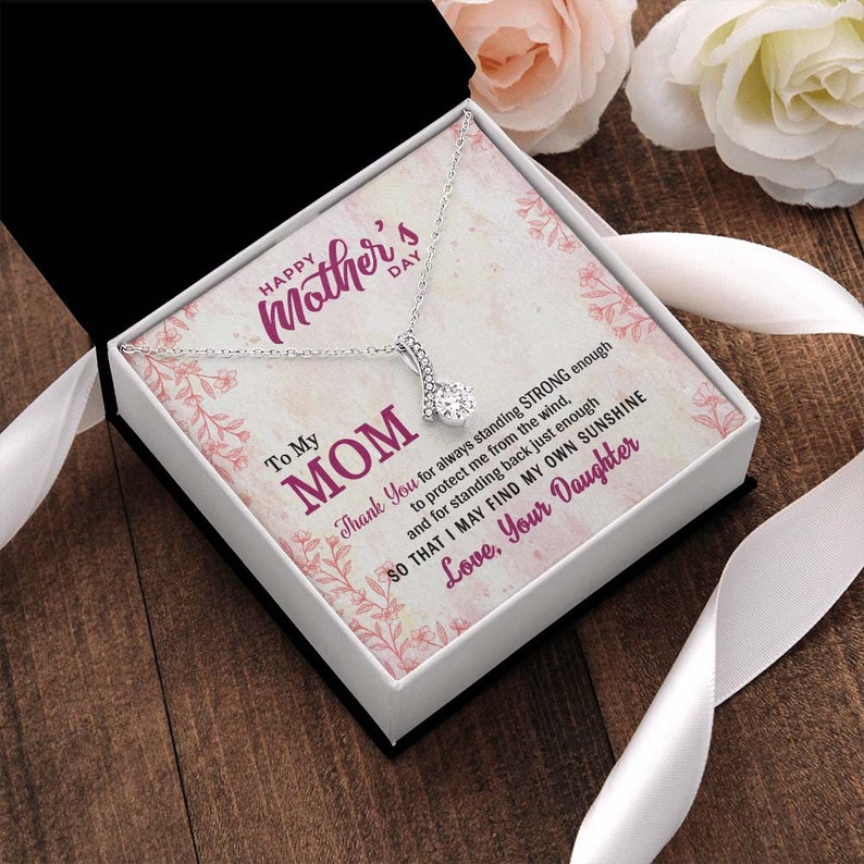 Jewelry, Necklace, Custom Message Card, Happy Mother's Day Gift, Pink Line Flower Pattern, Alluring Beauty Necklace Gift, , To Mom, From Daughter Son